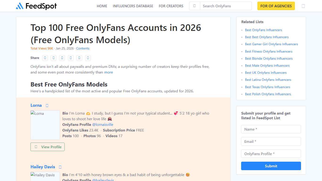 Top 100 Free OnlyFans Accounts in 2026 (Free OnlyFans Models)